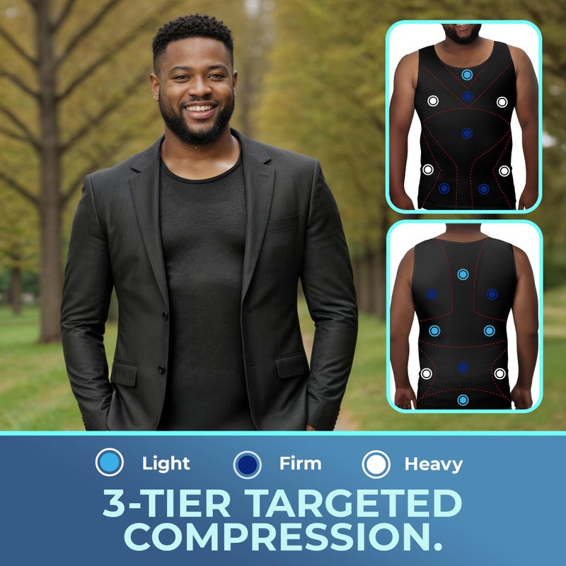 QORE LOGIQ Gynecomastia Compression Shirts for Men - Sleeveless Slimming Undershirts Tummy Control and Body Shaper Tank Top Black XLT (Tall Fit) 3Packs - Image 4