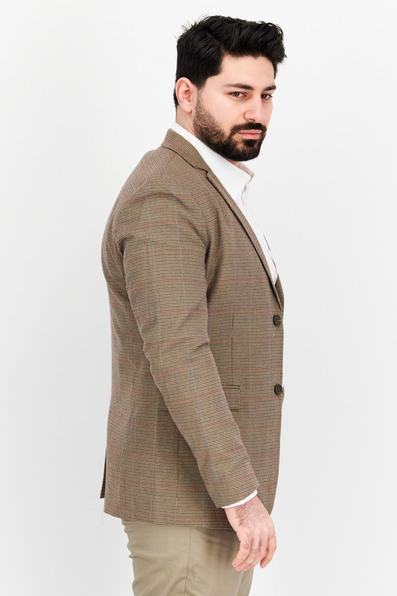 SELECTED Men Relaxed Fit Long Sleeve Plaid Casual Blazer, Tan Combo - Image 4