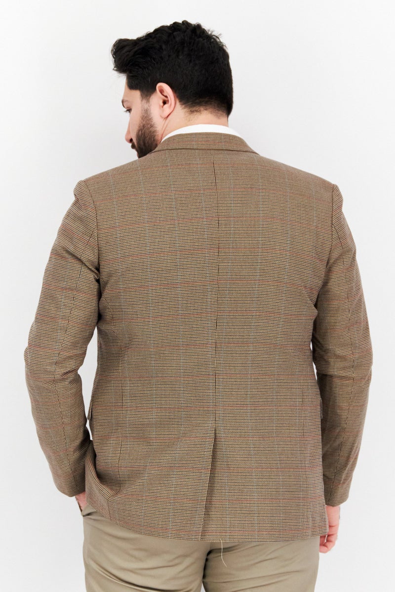 SELECTED Men Relaxed Fit Long Sleeve Plaid Casual Blazer, Tan Combo - Image 3