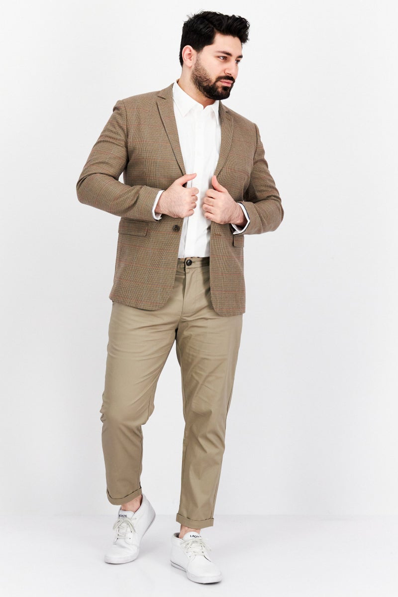 SELECTED Men Relaxed Fit Long Sleeve Plaid Casual Blazer, Tan Combo - Image 2