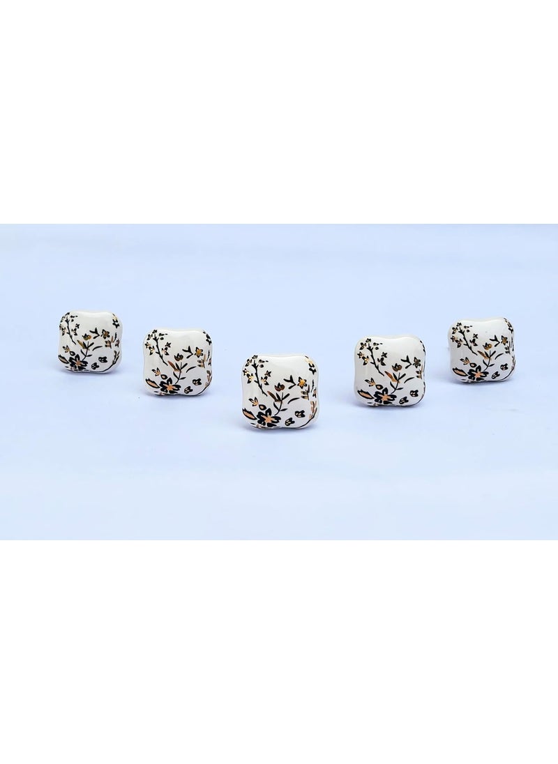 Generic Door Knob Modern Squre Shape with Flower Design Knobs for Bedroom Kitchen Home Office Drawer Cabinets Wardrobe Furniture Cupboard Door Knobs Set of 4  - Image 2