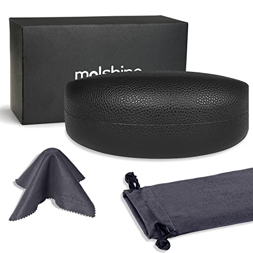 molshine Hard Shell Sunglasses Case,Classic Large Glasses Case for Sunglass,Eyeglasses with Cleaning Cloth,Pocket(Black) - Image 2