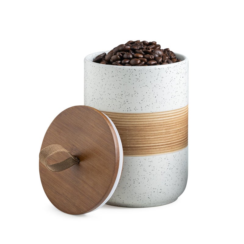 Miamolo Coffee Container Jar with Lid, Ceramic Kitchen Food Storage Jars for Spice Sugar Cookie, Stackable Decorative Jars for Coffee Bar, White & 28 fl.oz - Image 1