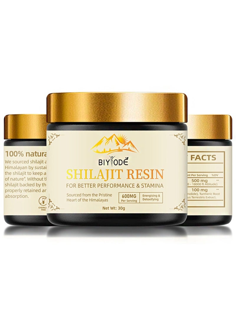بيودي 30 جرامًا من راتنج شيلاجيت، راتينج شيلاجيت الذهبي الطبيعي النقي العضوي من جبال الهيمالايا، 600 ملجم لكل وجبة، يحتوي على أكثر من 85 معدنًا أثريًا وحمض الفولفيك للطاقة ودعم المناعة - Image 1