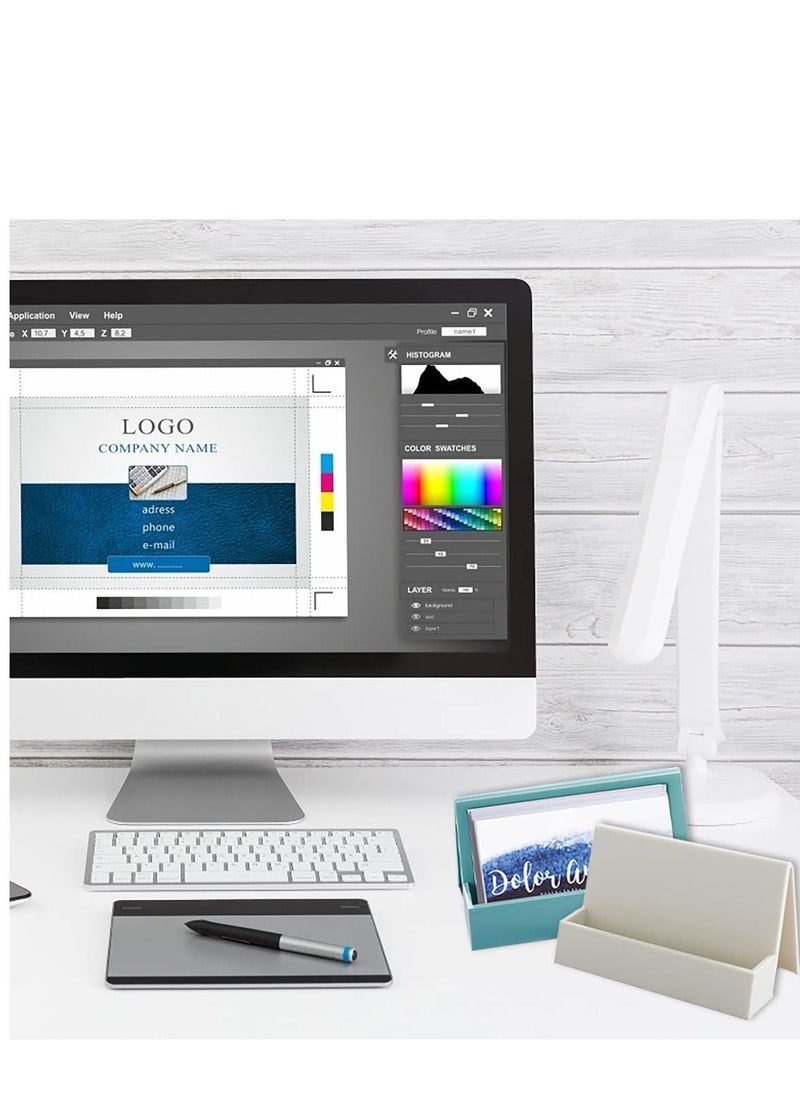 KASTWAVE 2 Pack Business Card Holder for Desk, Modern Plastic Business Card Holder Display Stand, Office Desktop Business Name Card Organizer for Women & Men  - Image 4