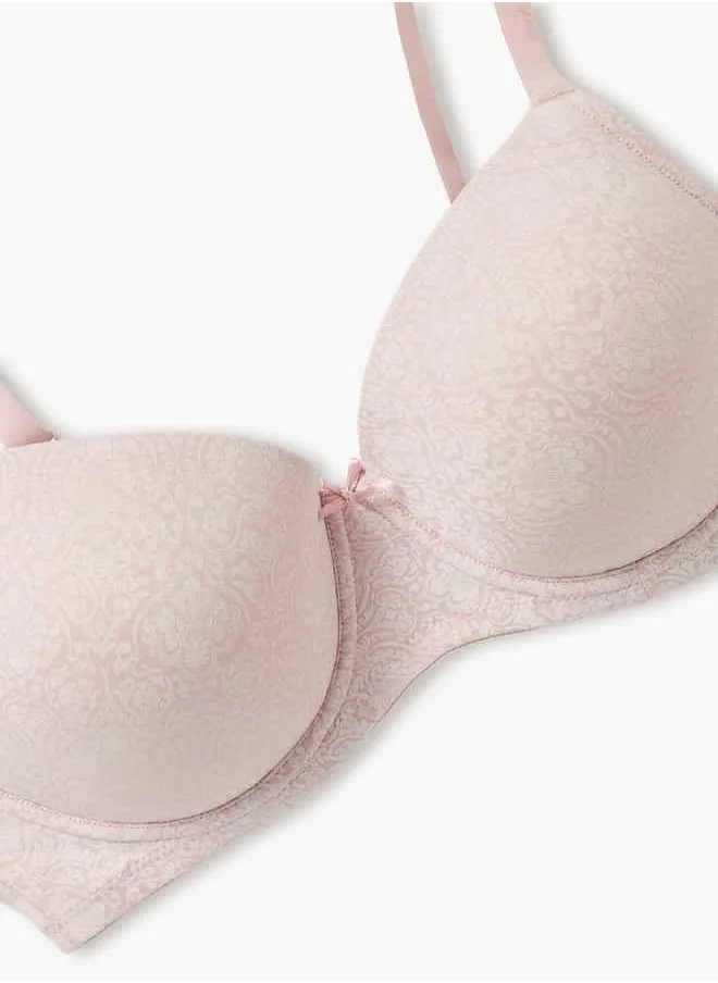 FAV Printed Balconette Bra with Hook and Eye Closure