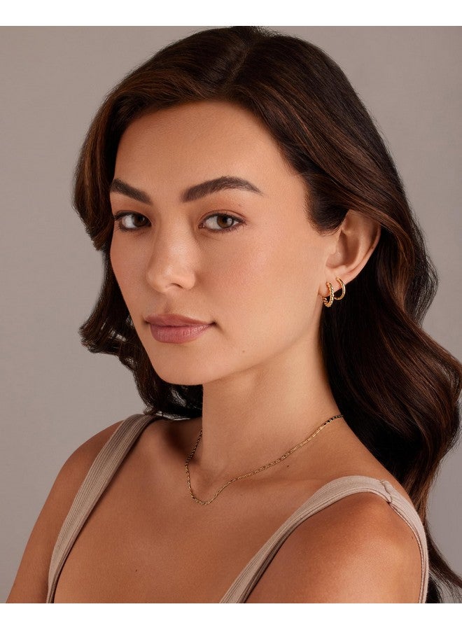 بافوا أقراط بافوي الصغيرة من الفضة الإسترلينية عيار 925 مطلية بذهب أصفر عيار 18 قيراطًا، مكونة من 3 أزواج من الأقراط الدائرية الصغيرة للنساء - مجموعة أقراط خفيفة الوزن مرصعة بحبل بسيط ومرصعة بزركونيا مكعب - Image 4