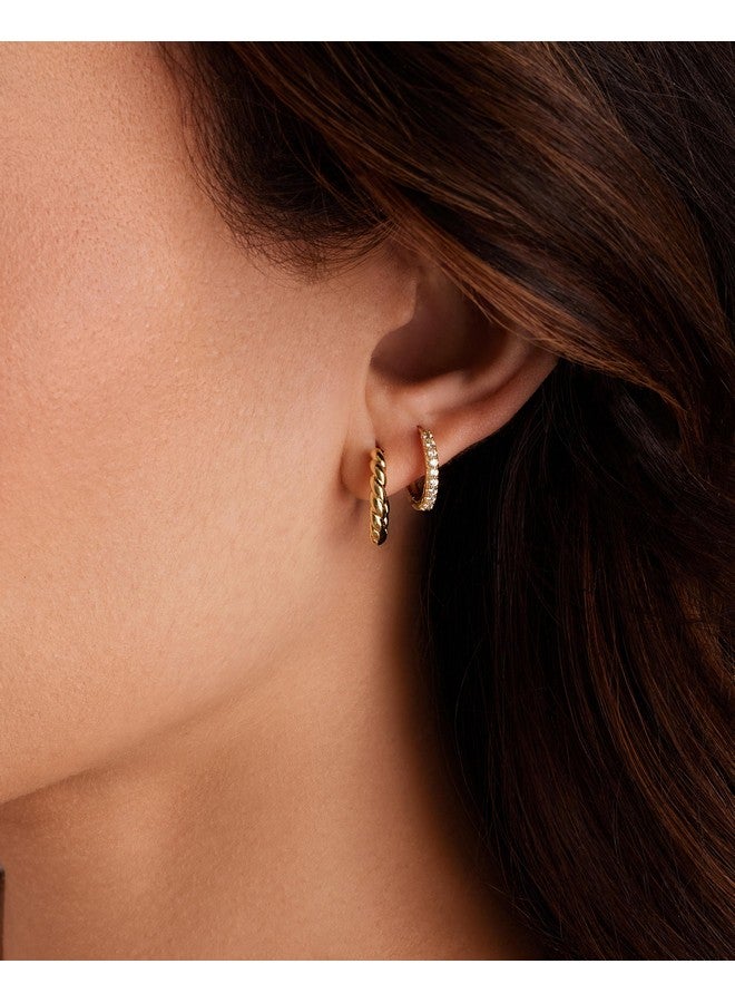 بافوا أقراط بافوي الصغيرة من الفضة الإسترلينية عيار 925 مطلية بذهب أصفر عيار 18 قيراطًا، مكونة من 3 أزواج من الأقراط الدائرية الصغيرة للنساء - مجموعة أقراط خفيفة الوزن مرصعة بحبل بسيط ومرصعة بزركونيا مكعب - Image 2