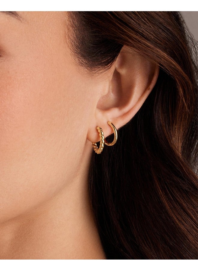 بافوا أقراط بافوي الصغيرة من الفضة الإسترلينية عيار 925 مطلية بذهب أصفر عيار 18 قيراطًا، مكونة من 3 أزواج من الأقراط الدائرية الصغيرة للنساء - مجموعة أقراط خفيفة الوزن مرصعة بحبل بسيط ومرصعة بزركونيا مكعب - Image 1