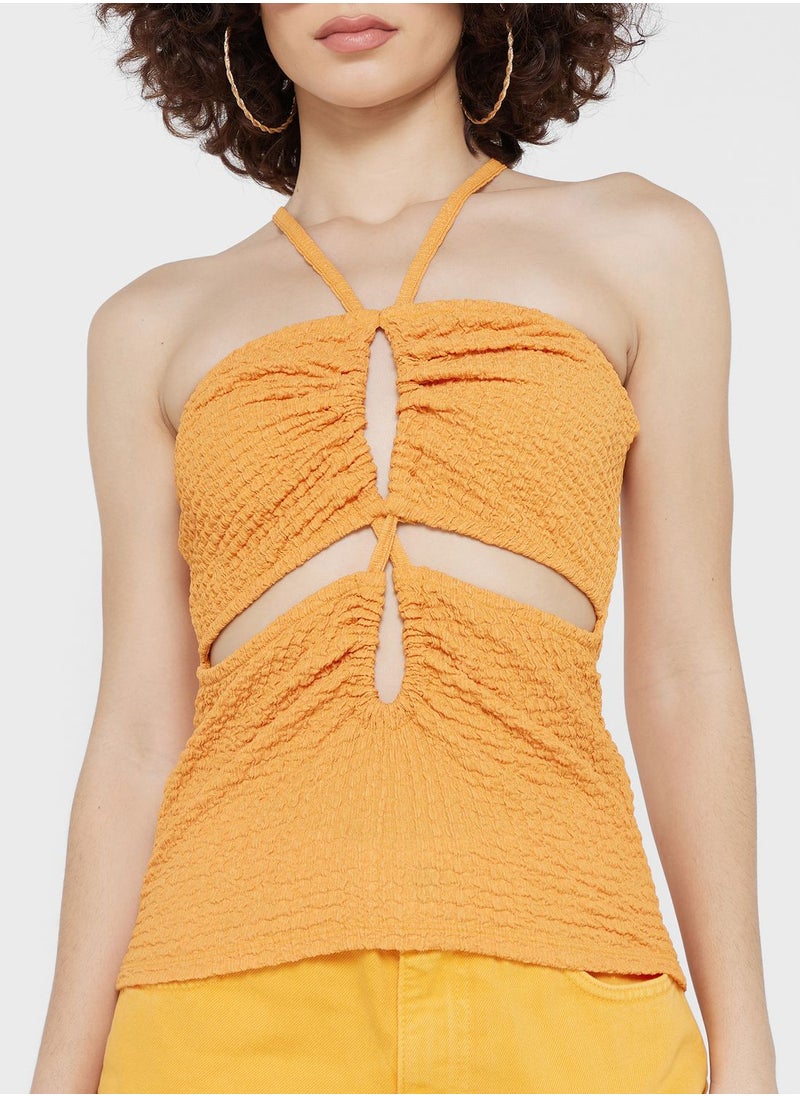 TOPSHOP - Halter Neck Strappy Ruffle Detail Top - Image 1