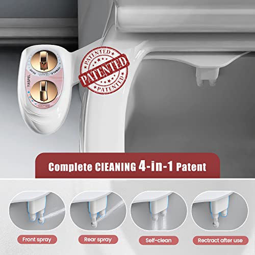 YASFEL Bidet Attachment for Toilet SelfCleaning Bidet with Pressure Controls NonElectric Cold with Dual Nozzles for FrontalRear Wash Rose Gold - Image 3