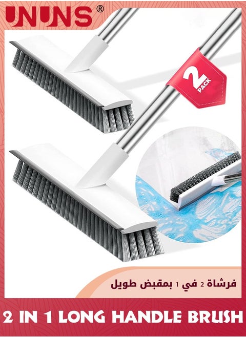 Cleaning Brush With Long Handle,2 in 1 Floor Scrub Brush Stiff Bristle Brush Scrubber With Squeegee,Shower Scrubber Kit With 124cm Extendable Handle For Bathroom, Bathtub and Ceramic Tile