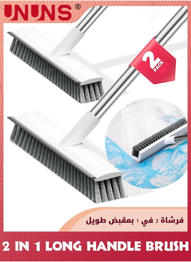 UNUNS - Cleaning Brush With Long Handle,2 in 1 Floor Scrub Brush Stiff Bristle Brush Scrubber With Squeegee,Shower Scrubber Kit With 124cm Extendable Handle For Bathroom, Bathtub and Ceramic Tile - Image 1