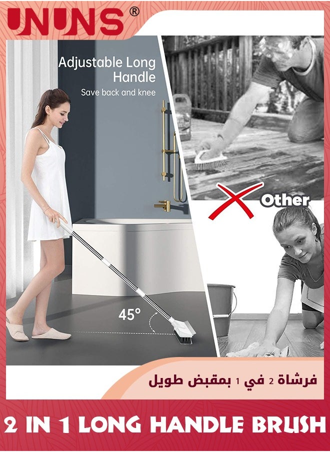 UNUNS - Cleaning Brush With Long Handle,2 in 1 Floor Scrub Brush Stiff Bristle Brush Scrubber With Squeegee,Shower Scrubber Kit With 124cm Extendable Handle For Bathroom, Bathtub and Ceramic Tile - Image 1