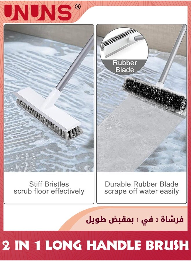 UNUNS - Cleaning Brush With Long Handle,2 in 1 Floor Scrub Brush Stiff Bristle Brush Scrubber With Squeegee,Shower Scrubber Kit With 124cm Extendable Handle For Bathroom, Bathtub and Ceramic Tile - Image 1