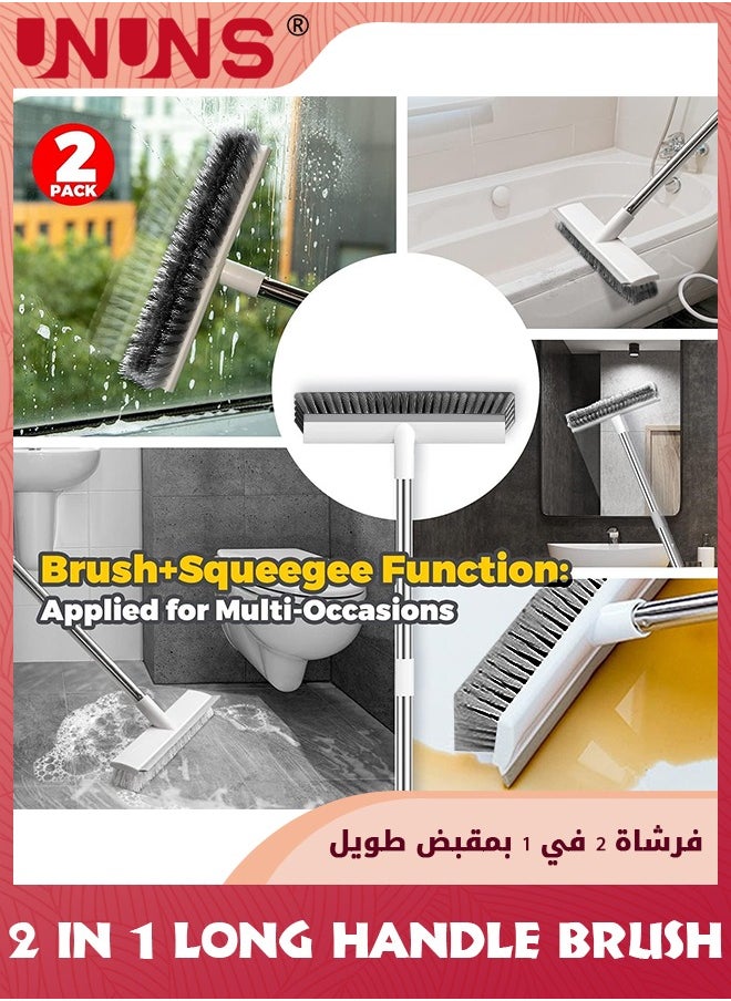 UNUNS - Cleaning Brush With Long Handle,2 in 1 Floor Scrub Brush Stiff Bristle Brush Scrubber With Squeegee,Shower Scrubber Kit With 124cm Extendable Handle For Bathroom, Bathtub and Ceramic Tile - Image 1