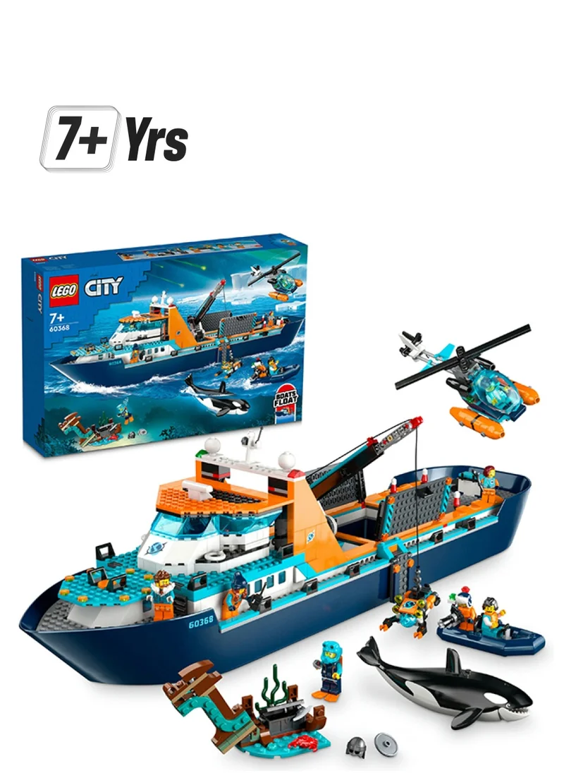 LEGO City Arctic Explorer Ship 60368 Building Toy Set; Fun Gift For Kids Aged 7+; Includes A Floatable Boat, Helicopter, Dinghy, Rov Sub, Viking Shipwreck, 7 Minifigures And An Orca Figure (815 Pieces)