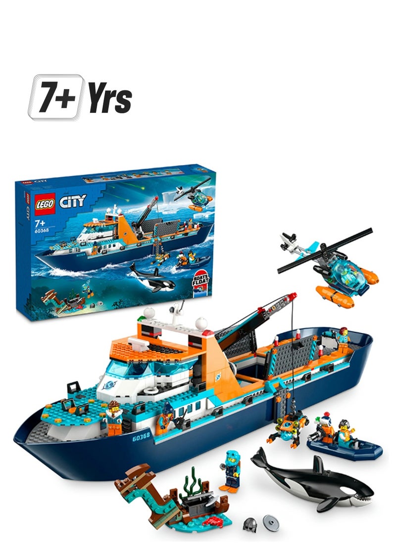 LEGO City Arctic Explorer Ship 60368 Building Toy Set; Fun Gift For Kids Aged 7+; Includes A Floatable Boat, Helicopter, Dinghy, Rov Sub, Viking Shipwreck, 7 Minifigures And An Orca Figure (815 Pieces)  - Image 1