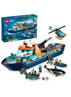 City Arctic Explorer Ship 60368 Building Toy Set; Fun Gift For Kids Aged 7+; Includes A Floatable Boat, Helicopter, Dinghy, Rov Sub, Viking Shipwreck, 7 Minifigures And An Orca Figure (815 Pieces)