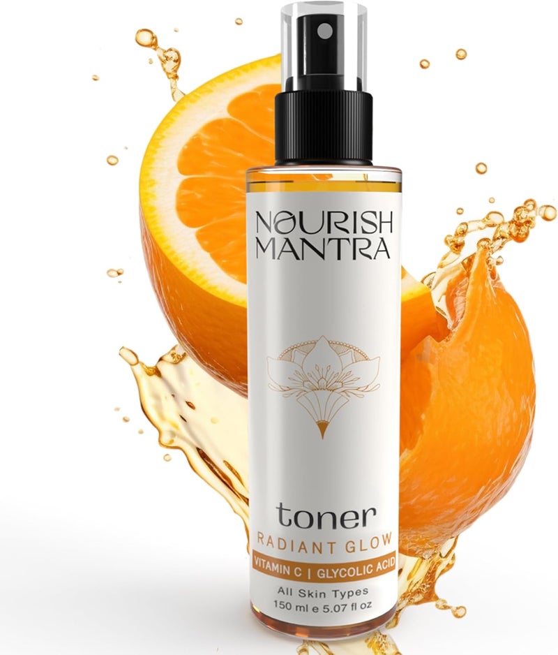 Nourish Mantra Radiant Glow TonerFace Toner Formulated with Vitamin C Glycolic Acid and Vitamin B5 Glowing Skin  Pore Tightening Toner for Men  Women 150ml