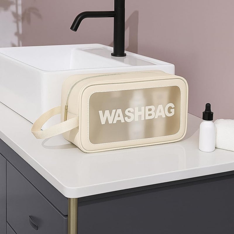 KUKLAR Gritty Wash Bag Pouch for Travel Kit Toiletry Bag Cosmetic Bag Make Up Box for Brushes, Accessories with Handle, Large Capacity Waterproof Travel Storage Organizer Set of 3(Beige) - Image 5