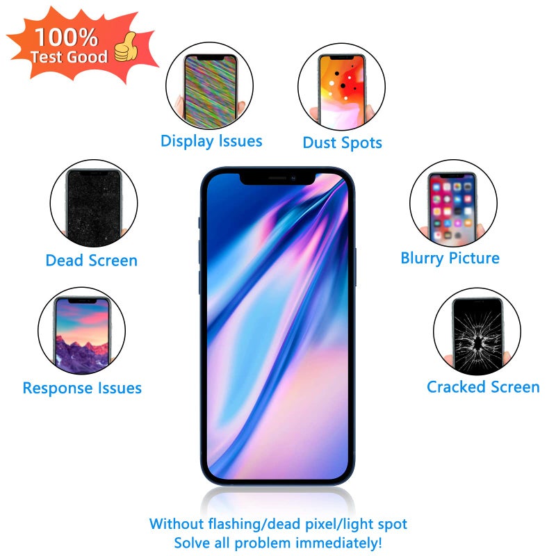 Bsz4uov لهاتف iPhone 12/12 Pro استبدال شاشة 6.1"، Bsz4uov شاشة لمس ثلاثية الأبعاد LCD عرض محول رقمي لشاشة 12/12 Pro لمجموعات إصلاح الهواتف المحمولة + ملصق إطار مقاوم للماء + واقي مقسى - Image 4