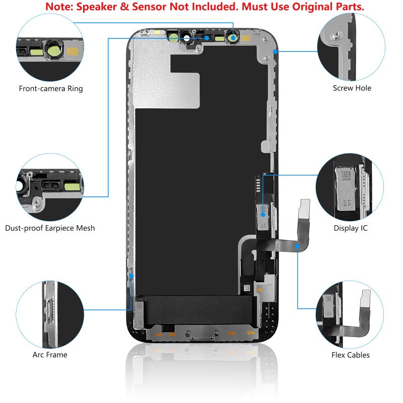 Bsz4uov لهاتف iPhone 12/12 Pro استبدال شاشة 6.1"، Bsz4uov شاشة لمس ثلاثية الأبعاد LCD عرض محول رقمي لشاشة 12/12 Pro لمجموعات إصلاح الهواتف المحمولة + ملصق إطار مقاوم للماء + واقي مقسى - Image 3