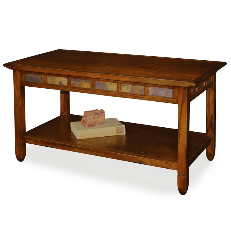 Leick Home 10058 Rustic Slate Tile Coffee Table with Shelf Rustic Oak