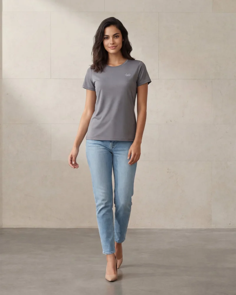 REDTAG Women Grey Plain Active T-Shirt