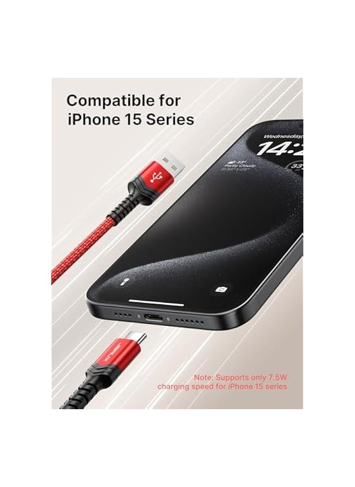 JSAUX [2-Pack] JSAUX USB C Cable 2M, USB Type C Cable 3.1A Fast Charging, USB A to USB C Charge Cord Compatible with iPhone 15 Pro/15 Pro Max/15 Plus/15, Samsung Galaxy S20 S10 S9, Note 20 10, LG G8 G7-Red  - Image 2