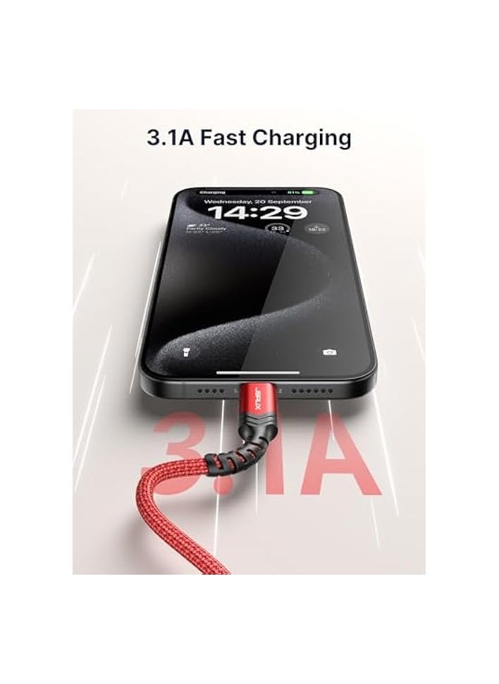 JSAUX [2-Pack] JSAUX USB C Cable 2M, USB Type C Cable 3.1A Fast Charging, USB A to USB C Charge Cord Compatible with iPhone 15 Pro/15 Pro Max/15 Plus/15, Samsung Galaxy S20 S10 S9, Note 20 10, LG G8 G7-Red  - Image 3