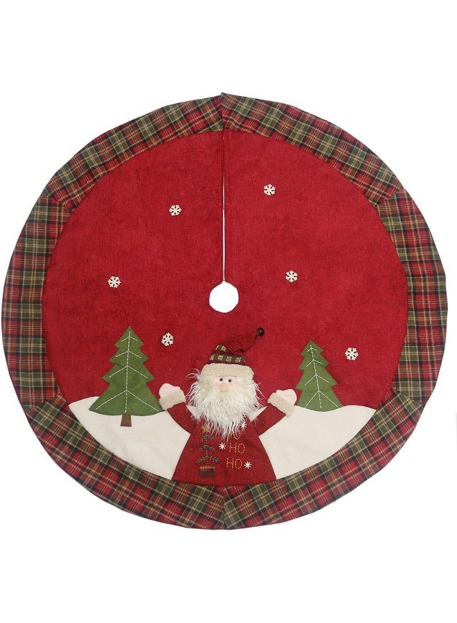 Sunnyglade Sunnyglade 48" Christmas Tree Skirt Double-Layer Design Santa Pattern Burlap Christmas Tree Skirt with Buffalo Plaid Edges for Xmas Holiday Decorations (Plaid)  - Image 1