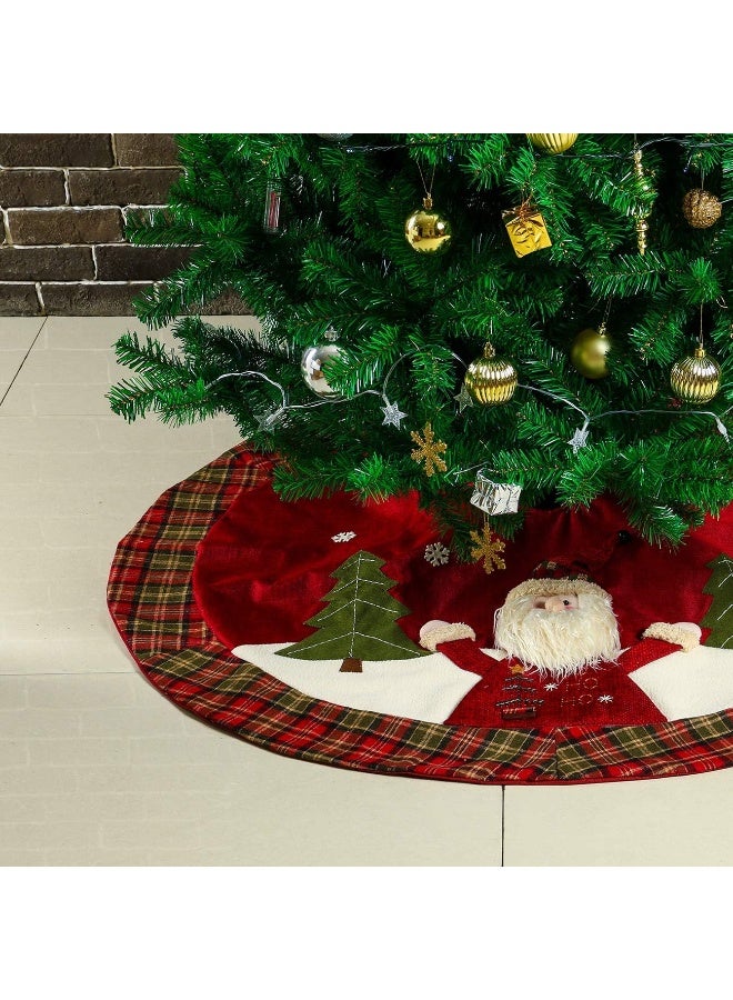 Sunnyglade Sunnyglade 48" Christmas Tree Skirt Double-Layer Design Santa Pattern Burlap Christmas Tree Skirt with Buffalo Plaid Edges for Xmas Holiday Decorations (Plaid)  - Image 2