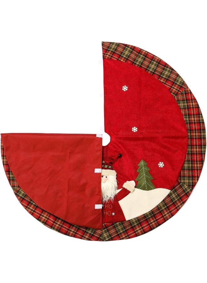 Sunnyglade Sunnyglade 48" Christmas Tree Skirt Double-Layer Design Santa Pattern Burlap Christmas Tree Skirt with Buffalo Plaid Edges for Xmas Holiday Decorations (Plaid)  - Image 4