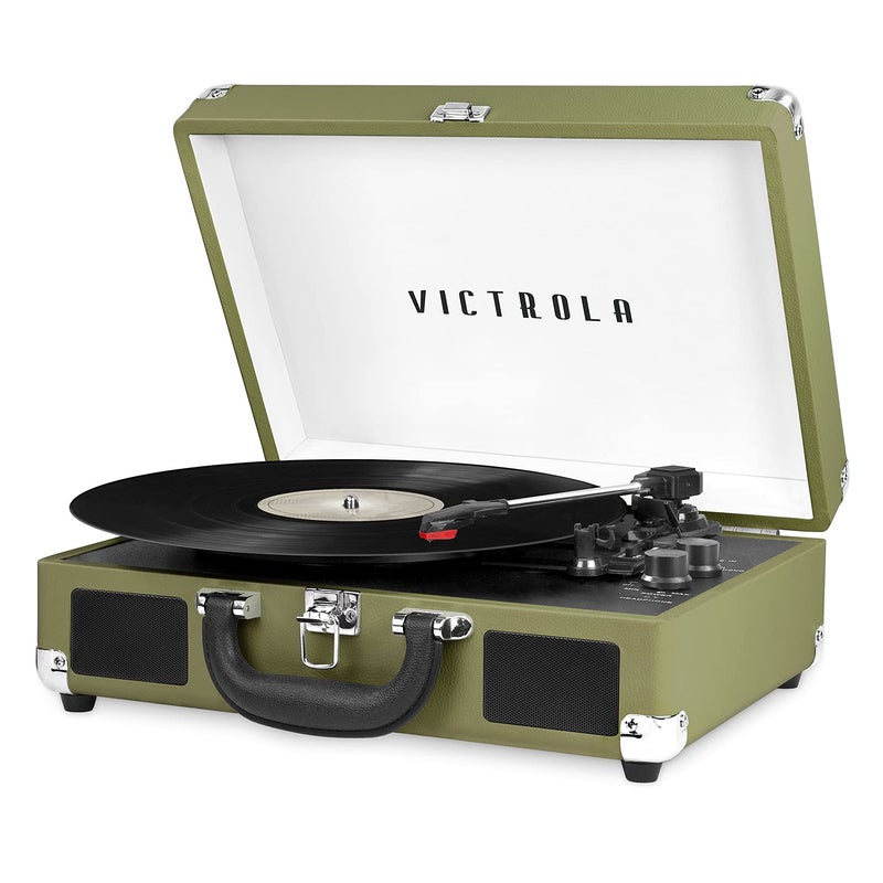 Victrola Journey Bluetooth Portable Suitcase Record Player â€“ with Built-in Speakers, 3 Speed Vinyl Record Player, RCA Out, Headphone Jack (Green Olive) - Image 1