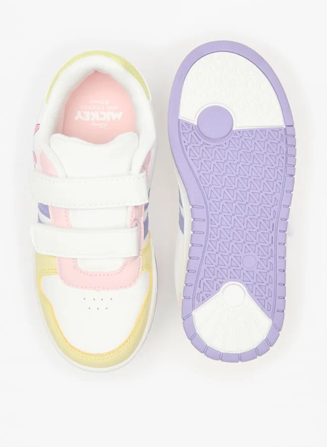 ديزني Girls Daisy Duck Print Colourblock Sneakers with Hook and Loop Closure
