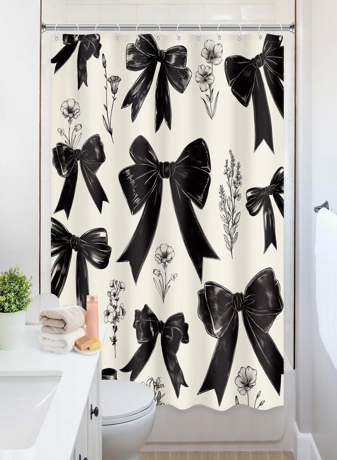 Ufeela Black Bow Shower Curtain Girls Vintage Coquette Bowknot Floral Wildflower Retro Girly Fashion Elegant Plant 60Wx72L Inch Bathroom Set Aesthetic Bath Curtain Bathtub Accessories Home Decor - Image 4