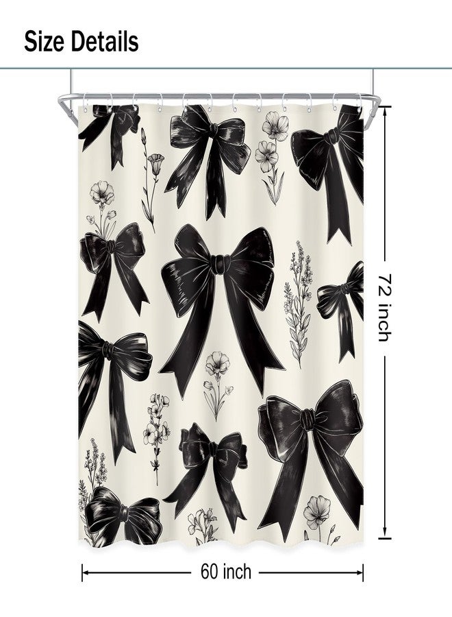 Ufeela Black Bow Shower Curtain Girls Vintage Coquette Bowknot Floral Wildflower Retro Girly Fashion Elegant Plant 60Wx72L Inch Bathroom Set Aesthetic Bath Curtain Bathtub Accessories Home Decor - Image 5
