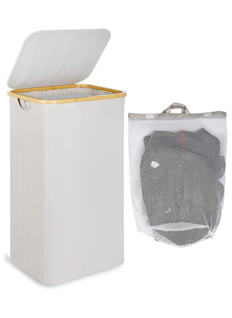 YIM-VIBEHAUS - Laundry Basket Large Laundry Hamper with Lid and Removable Inner Bag Folding Laundry Bag for Bathroom, Bedroom & Laundry Room White - Image 1