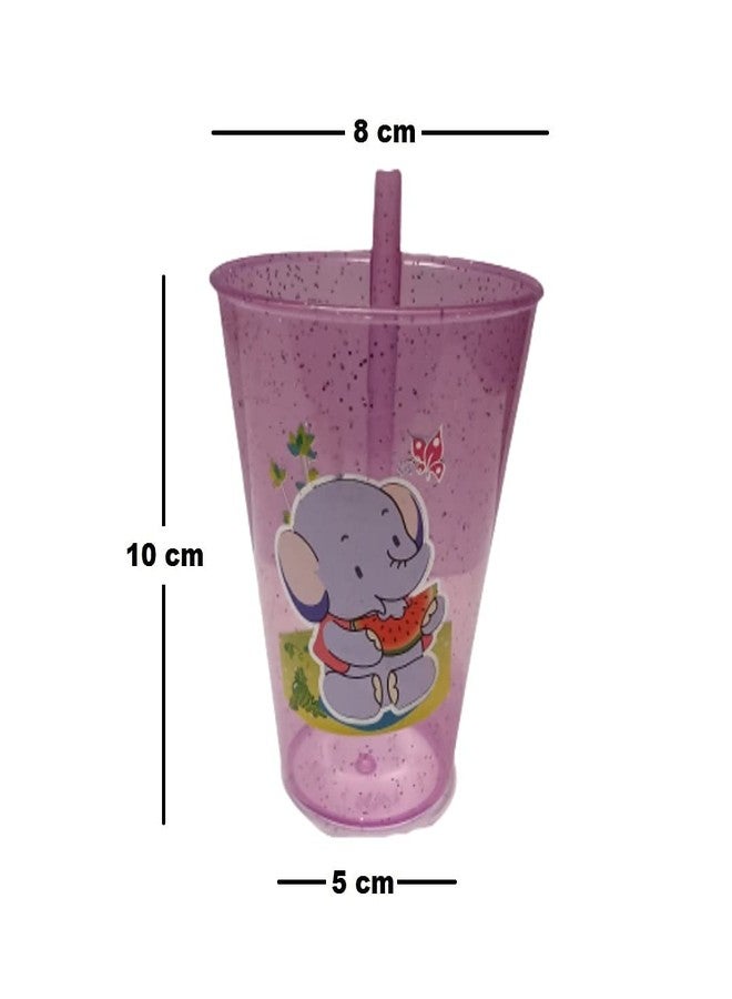 PUTHAK Cartoon Water Bottle/Glitter Sipper Glass Tumbler/Sipper with Straw for Kids/Children, Multicolor 250 ml Sipper (Multicolor, Plastic) (3) - Image 2