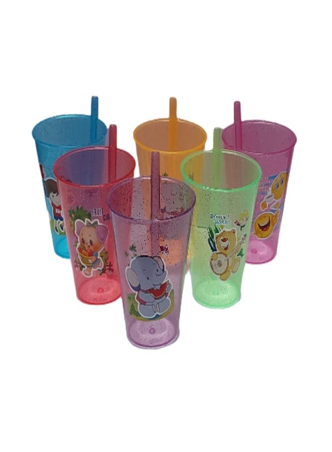 PUTHAK Cartoon Water Bottle/Glitter Sipper Glass Tumbler/Sipper with Straw for Kids/Children, Multicolor 250 ml Sipper (Multicolor, Plastic) (3) - Image 3