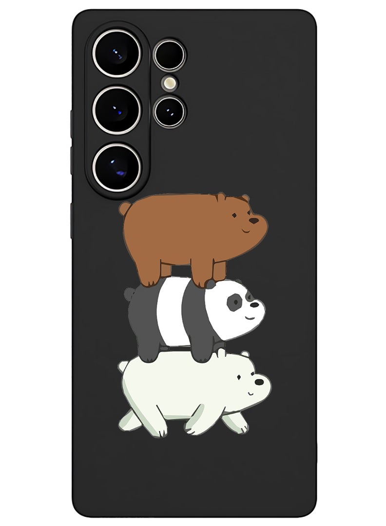 Theodor Protective Slim Fit Case Liquid Silicone Cover with Full Body Protection Anti-Scratch Shockproof Case For Samsung Galaxy S25 Ultra (Black) - Three Panda-01 - Image 1