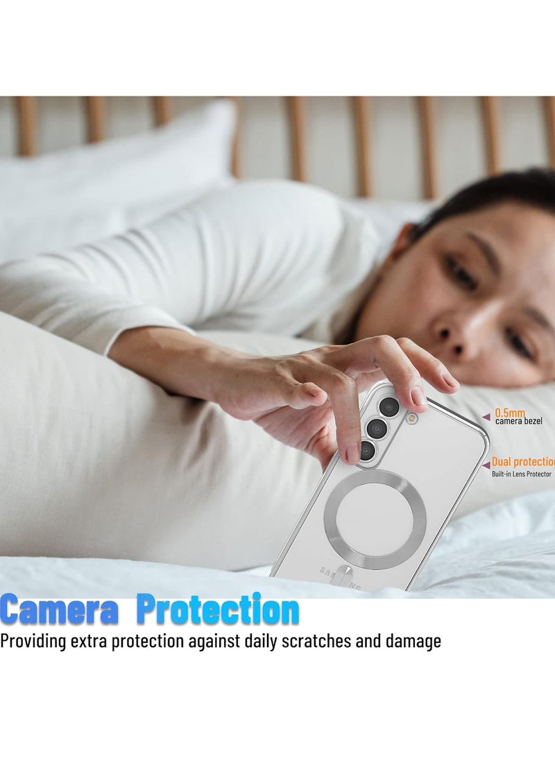 Generic - Magnetic for Samsung Galaxy S22 Plus Case,Electroplated Clear Slim Samsung S22 Plus Phone Case with Camera Protection,Shockproof Samsung S22 Plus Case Compatible with MagSafe, Silver Edge - Image 1