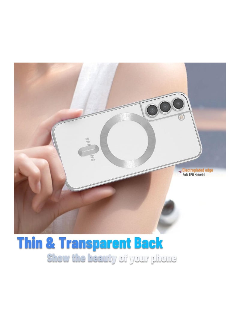 Generic - Magnetic for Samsung Galaxy S22 Plus Case,Electroplated Clear Slim Samsung S22 Plus Phone Case with Camera Protection,Shockproof Samsung S22 Plus Case Compatible with MagSafe, Silver Edge - Image 1