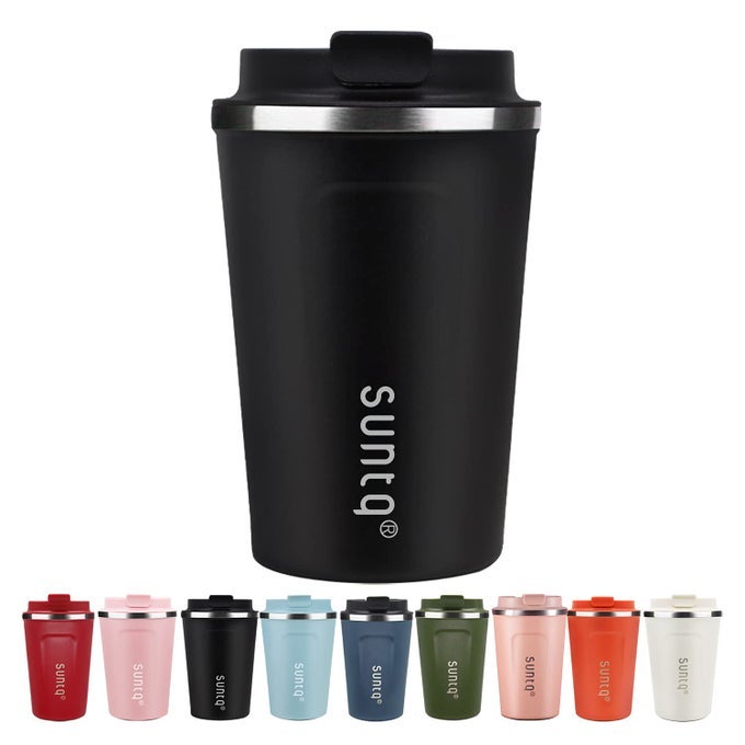 REUSABLE COFFEE CUPS TRAVEL COFFEE TRAVEL MUG WITH LEAKPROOF LID THERMAL MUG INSULATED CUP STAINLESS STEEL COFFEE TRAVEL CUP FOR HOT AND COLD DRINKS 13OZ380ML BLACK