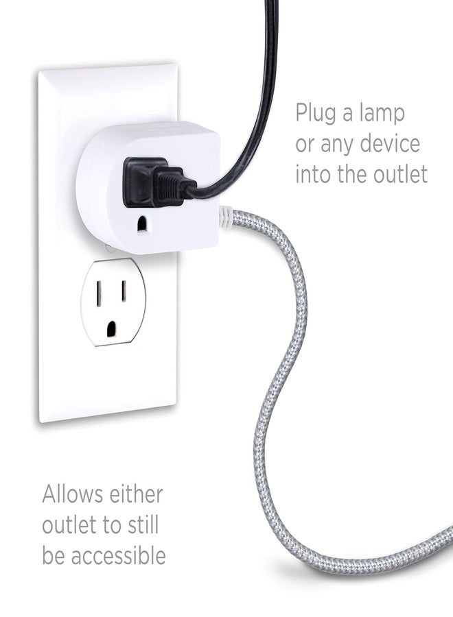 Cordinate Designer Tabletop Switch Plug with Braided Cord, 6 Ft Long Power Cable, For Tabletop or Wall Mount, Perfect for Lamps/Seasonal Lights, 3 Prong, Slip Resistant Base, White/Gray, 41095 - Image 5