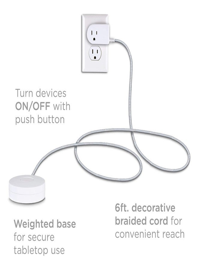 Cordinate Designer Tabletop Switch Plug with Braided Cord, 6 Ft Long Power Cable, For Tabletop or Wall Mount, Perfect for Lamps/Seasonal Lights, 3 Prong, Slip Resistant Base, White/Gray, 41095 - Image 4