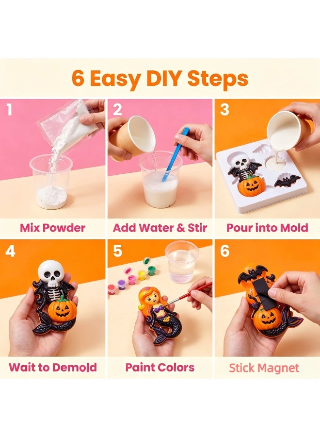 كولور داي طقم تلوين مغناطيس ثلاجة جبسي لهالوين DIY، مجموعة حرف يدوية ثلاثية الأبعاد للأطفال، لعبة تعليمية ستيم للرسم الذاتي، هدية مناسبة لحفلات هالوين وأعياد الميلاد للأولاد والبنات - Image 5