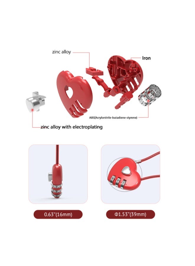Love shape lock, heart-shaped combination padlock,  trolley case concentric lock, long wire rope combination padlock - Image 3