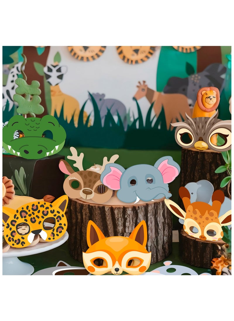 FRUITFUL PARTY - Felt Jungle Animal Masks for Kids, 16 Pcs Animal Party Masks Set - Jungle Animal Felt Masks, Jungle Safari Party Mask & Safari Animal Face Masks, for Jungle Animal Party Decorations Supplies - Image 1